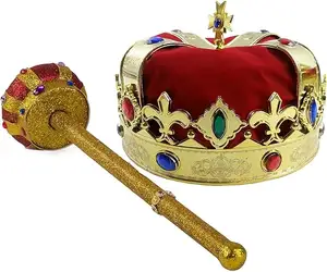 Chapeaux de fête drôles Couronne de rois et Sceptre Costume Chapeaux Royal King's Crown Costume Dress Up Set