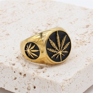 Vintage Maple Leaves Jewelry Stainless Steel Punk Leaf Signet <b>Rings</b> <b>for</b> <b>Men</b> - Product Image 2