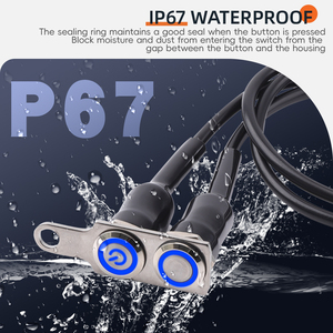 Interruptor de botón impermeable para motocicleta IP67, autoblocante, luz azul, 12V/24V, botón pulsador montado en el soporte - Product Image 6