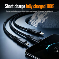 Câble de charge rapide 3 en 1 3 en 2 100W, câble de charge multi-prise en nylon tressé en alliage de zinc pour téléphone portable L Micro USB Type C