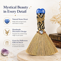 Balai de sorcière en cristal de lapis-lazuli naturel, 17 cm, pierre en forme de cœur, décoration d'Halloween, cadeau, ornement