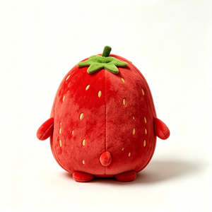 Chubby two-tone red pink split <b>strawberry</b> plush toy with green leaf <b>top</b> and embroidered seeds,Portable travel <b>strawberry</b> cuddle - Product Image 2