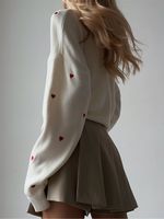 Pulls à col rond de qualité supérieure Automne Manches longues Motif cœur Broderie Épaule tombante Pull en tricot pour femmes