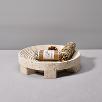 Plateau de rangement rond en travertin naturel fait main, style Wabi Sabi, pour la décoration intérieure