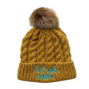 <span class=keywords><strong>Bonnet</strong></span> en tricot torsadé doublé polaire pour <span class=keywords><strong>femme</strong></span> avec <span class=keywords><strong>pompon</strong></span> en fourrure de raton laveur – Accessoire de tête hivernal, style tendance, prêt à voyager - Product Image 4
