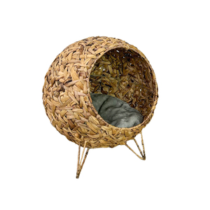 PawHutt Lit pour chat en feuille de bananier Lit surélevé Grotte pour chat Grand coussin doux et confortable comprenant l'imitation de rotin - Product Image 3