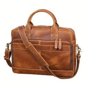 Sac à bandoulière vintage en cuir véritable pour ordinateur portable, sacoche de voyage classique Crazy Horse, sac à main pour homme, travail, bureau - Product Image 3