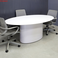 Table élévatrice pour moniteur d'ordinateur de petite taille de forme ovale Table de conférence à surface solide Corian de conception moderne pour six personnes