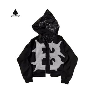 Green dimmple kustom kualitas tinggi 100% katun French Terry rhinone Y2k Zip up Hoodies produsen uniseks - Product Image 1