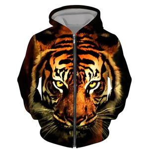 Tiger Printing Sublimation Zipper Hoodies Fabricants lourds Unisexe Surdimensionné Essentials <span class=keywords><strong>Anime</strong></span> Full Zip Up Hoodie - Product Image 2