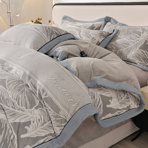 Cotton Reversible Embroidery <strong>Leaf</strong> 3 Pieces Bedspread Comforter Sets King Size Luxury <strong>Bedding</strong> 300tc Eco-Friendly Europe Style - Product Image 5