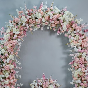 Arche de fleurs personnalisée en roses artificielles rose clair luxueuses pour la décoration de réception de mariage, fourniture directe d'usine - Product Image 6