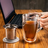 Tasse à thé à double paroi de 450 ml / 15 OZ avec fond extra épais et infuseur / filtre en acier inoxydable 304 pour le thé