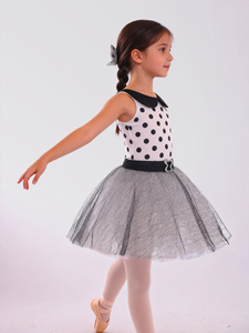 Trajes <span class=keywords><strong>de</strong></span> Ballet Tutú <span class=keywords><strong>de</strong></span> Anna Shi con Diseños Nuevos en Blanco y Negro con Puntos y Cinturón <span class=keywords><strong>de</strong></span> Malla Negra - Product Image 5