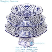 RYFC High Foot Blauw en wit porselein Milieuvriendelijk plantenpatroon Fruitschaal Thuis Bruiloft Decoratief Keramisch Hol Snoepbord