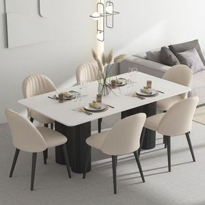 Juego de Mesa y Sillas de Comedor Rectangular con Efecto Piedra Minimalista <span class=keywords><strong>Jmo</strong></span>, Muebles para el Hogar, Casas Pequeñas, Estilo Moderno, Simple y Lujoso, No Plegable - Product Image 3