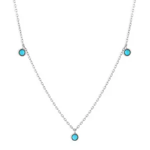 Milskye Classic Gemstone Jewelry 925 Sterling Silver 18k Gold Plated Trio Turquoise Ball Beads Necklace For Women