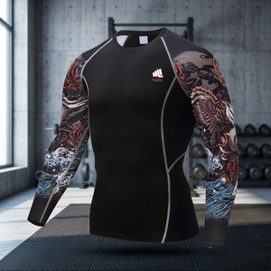 เสื้อรัดกล้ามเนื้อ MMA ป้องกันรังสียูวี UPF50+ แขนยาว แห้งเร็ว พิมพ์ลายดิจิตอล น้ำหนัก 180 กรัม ผลิตจากโพลีเอสเตอร์/ไนลอน คุณภาพสูง สำหรับทุกเพศ - Product Image 2