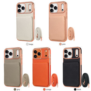 Étui de téléphone VIETAO en cuir PU électroplaqué avec porte-cartes, cordon réglable et sangle bandoulière, placage or rose - Product Image 3