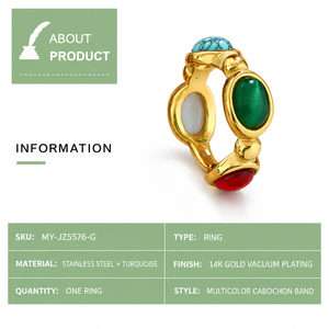 Gold Plated Cocktail <b>Ring</b> With <b>Turquoise</b> Green And Red Stones Bohemia Style Party Jewelry Unisex Gift - Product Image 3