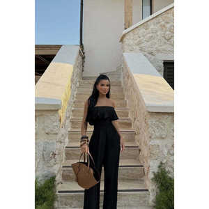 Mono Negro Estilo Fedora, Talla Grande, Elegante y Formal para Fiesta, Mono Ajustado de Punto con Estampado para Otoño - Product Image 3