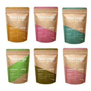 Eco Friendly Customized Print 100g Packaging Bag Recyclable Chip Stand Up Pouch Kraft Paper Tea Coffee Bag