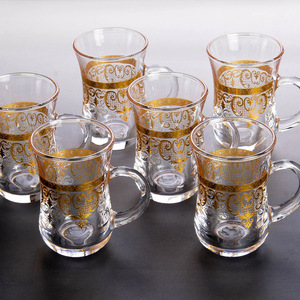 Taza de té de café de vidrio con estampado dorado de comunión Santa aislada transparente elegante y barata con asa - Product Image 2