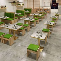 Tables de salle à manger carrées/rectangulaires en bois massif, tabourets et ensembles de banquettes pour restaurants, restaurants de nouilles, snack-bars et salons de thé