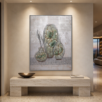 Peinture murale sur toile en forme de vase, style rétro, motif nature de pierres vertes irrégulières, très vendue