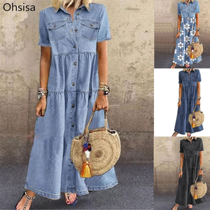 Ohsisa nuovo <span class=keywords><strong>abbigliamento</strong></span> donna <span class=keywords><strong>taglie</strong></span> <span class=keywords><strong>forti</strong></span> abiti da donna in Denim lungo Multi bottone abito da donna in difficoltà - Product Image 2