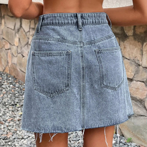 Mini abito a trapezio a vita alta blu da donna Casual alla moda estiva <span class=keywords><strong>gonna</strong></span> corta <span class=keywords><strong>con</strong></span> orlo sfrangiato - Product Image 4