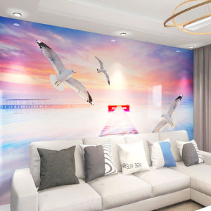 Tv Fond Mur Papier Peint Moderne Simple 8d Tridimensionnel Mouette Murale Salon Film Et Télévision Revêtement Mural - Product Image 2
