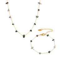 Ensemble collier et bracelet en perles de cristal vert naturel, bijoux faits à la main pour femmes, acier inoxydable, vente en gros