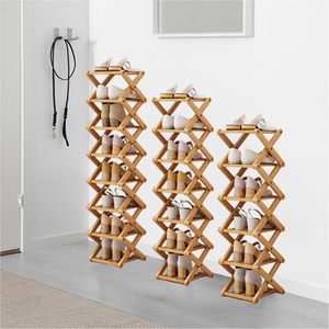 Étagère à chaussures pliable en bambou à 7 niveaux, design moderne, autoportante, en <span class=keywords><strong>bois</strong></span>, pour la maison, l'appartement, l'hôtel, pour l'ameublement de salon - Product Image 5