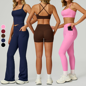 Abito da Yoga <span class=keywords><strong>aderente</strong></span> con Logo personalizzato nudo 6 pezzi ad asciugatura rapida morbido elastico alto da donna a vita alta da palestra da corsa - Product Image 2