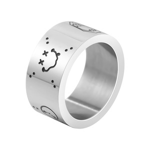 Cartoon Graffiti Titanium Steel <b>Ring</b> Wide Band Smiley Face Design For <b>Men</b> And Women Casual Jewelry - Product Image 5