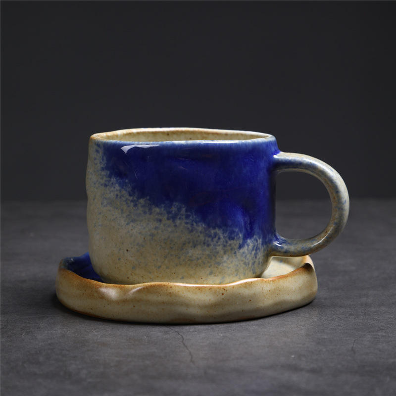 ชุดถ้วยกาแฟแบบบีบด้วยมือ (สีน้ำเงินสเปรย์) 270มล.