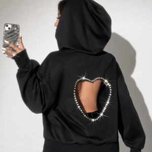 Sweat à capuche pour <span class=keywords><strong>femme</strong></span> personnalisé OEM Sweat-shirt décontracté grande taille pour <span class=keywords><strong>femme</strong></span> Sweat-shirt à capuche noir strass minimaliste et à la mode pour <span class=keywords><strong>femme</strong></span> - Product Image 1