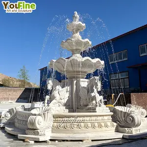 Grande Decorativo Ornado Cor Pedra Natural Personalizado Branco Italiano Jardim Outdoor Água Estátua Cavalo Marble Fountain