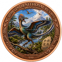 Pièce de monnaie commémorative en cuivre fin 999 de 1 once Troy, colorée UV en relief, représentant un dinosaure préhistorique, objet de collection et souvenir