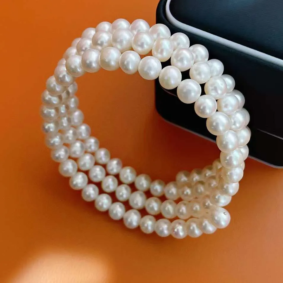 Braccialetto multi-cerchio raccomandato esplosivo, braccialetto di perle d'acqua dolce di alta qualità 5-6mm, braccialetto squisito moda donna