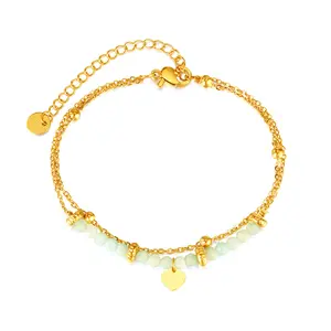 Natural Titanium Steel Double-Layer Heart-Shaped Charm Bracelet Gold Plated Vintage Style for Children for Weddings