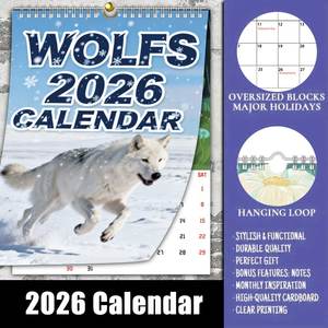 Calendrier mural personnalisé 2026 Wolf en papier d'art 300 g/m² écologique grand format 11x8,2 po durable, récompensé en Allemagne, pour la maison et le bureau, avec horloge personnalisée - Product Image 3