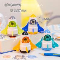 Taille-crayon créatif en plastique en forme de navette spatiale, papeterie pour enfants, prix, manivelle, portable, cadeau, vente en gros de papeterie
