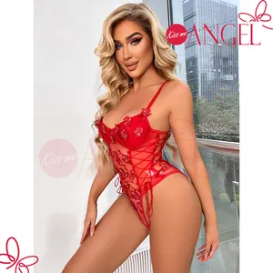 KISS ME ANGEL top selling flirtatious lacing floral embroidered ultra-thin sexy hot fashion show women sexy teddy lingerie