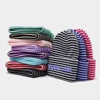 Bonnet en tricot rayé extensible doux avec logo personnalisé, chaud pour l'hiver, pour hommes et femmes, usage quotidien, extérieur, décontracté
