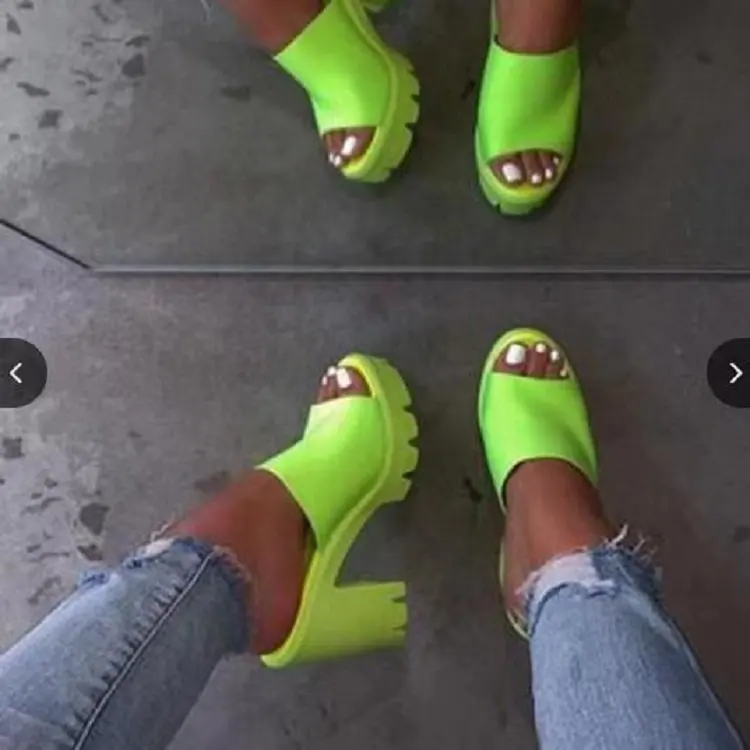 Square New Design chunky heel wedges shoes slip on causal plus size green women high heels