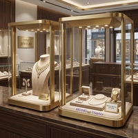 Maßgefertigte Glasvitrine mit Goldfarbenem Edelstahlrahmen und Hochdichter LED-Beleuchtung für Schmuck-Boutiquen und Einzelhandelsauslagen