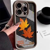 Coque de téléphone créative motif feuille d'érable pour iPhone 16 15 17 18 Pro Max 14 13 12, couleur bonbon, coque arrière
