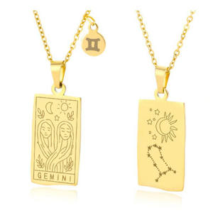 NS1423 chapado en oro de acero inoxidable Zodiaco Tarot tarjeta colgante cadena joyería espiritual, mujer hombres <span class=keywords><strong>pareja</strong></span> astrología joyería - Product Image 4